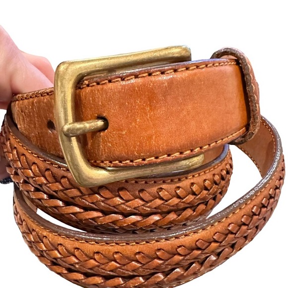 Lands End Braided Leather Belt Mens Weaved Adjustable Brown 40 - Picture 3 of 5